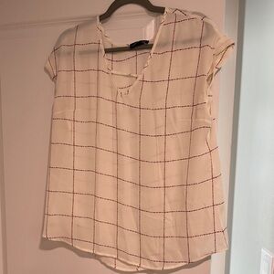 Chic Cream and Red Checkered Blouse